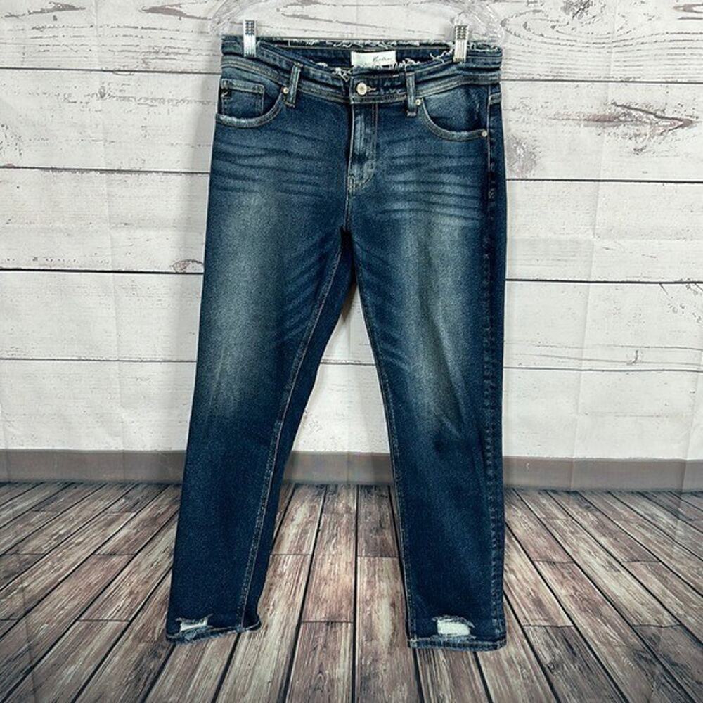 Kancan Jeans Womens 27 Blue Stretch Midrise Comfort Frayed Skinny Ankle